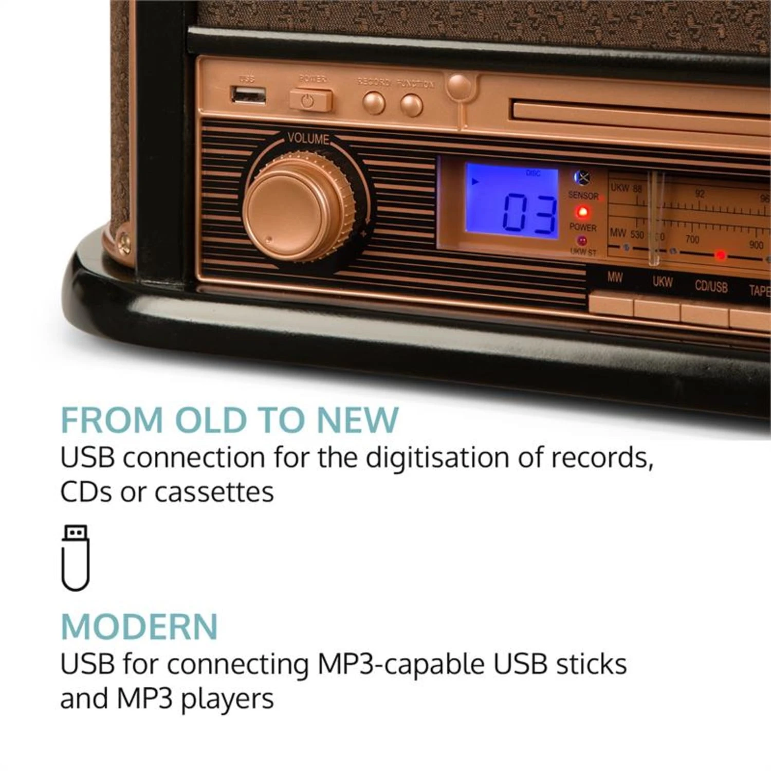 Belle Epoque 1908 Retro-Stereoanlage Plattenspieler USB CD MP3 – Bild 4