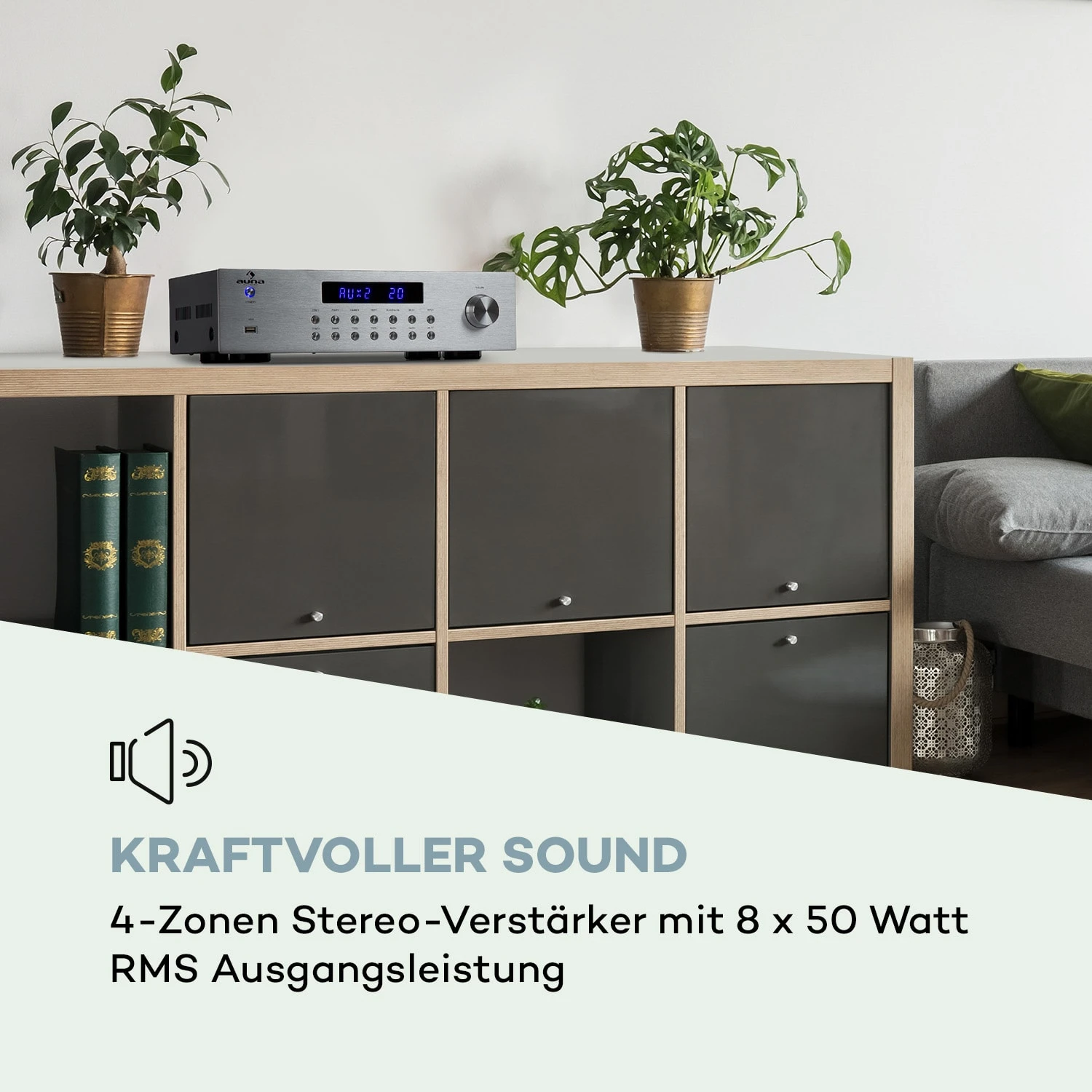 AV2-CD850BT 4-Zonen Stereo-Verstärker 8x50W RMS Bluetooth USB Silber – Bild 2