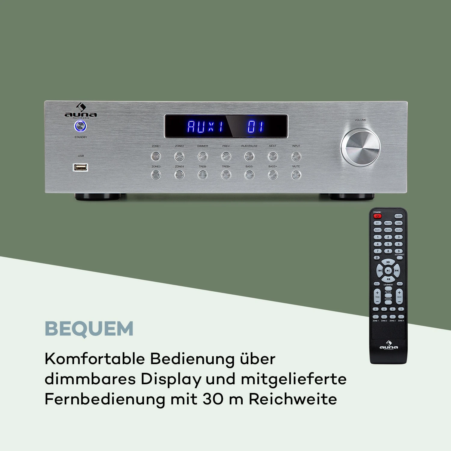 AV2-CD850BT 4-Zonen Stereo-Verstärker 8x50W RMS Bluetooth USB Silber – Bild 6