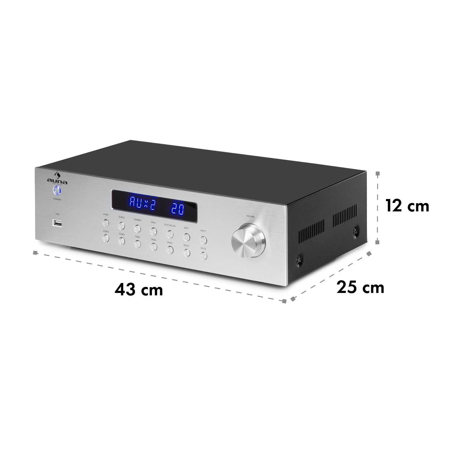 AV2-CD850BT 4-Zonen Stereo-Verstärker 8x50W RMS Bluetooth USB Silber – Bild 8