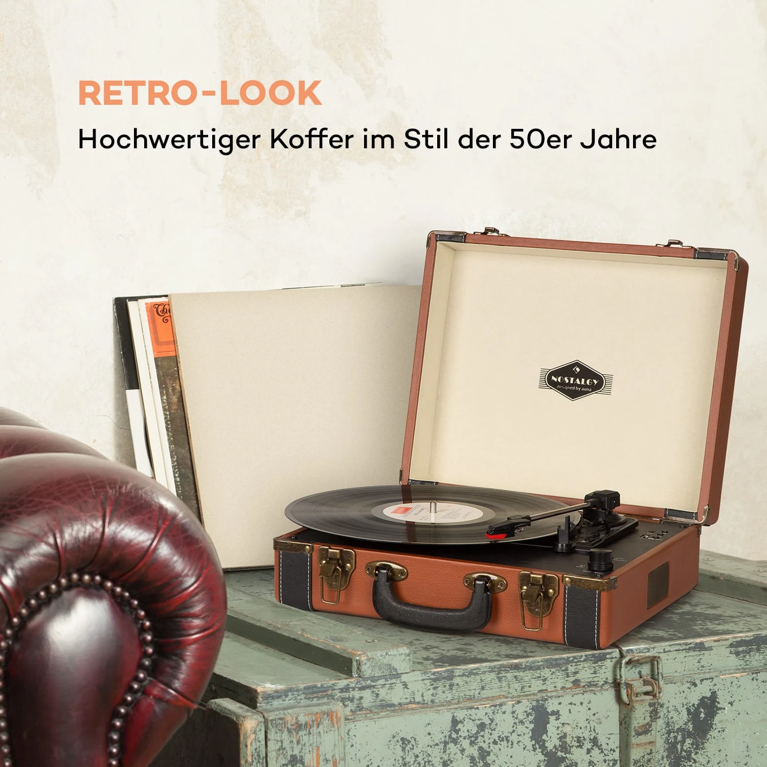 Jerry Lee BT Plattenspieler BT USB Aufnahme & Wiedergabe Braun – Bild 2