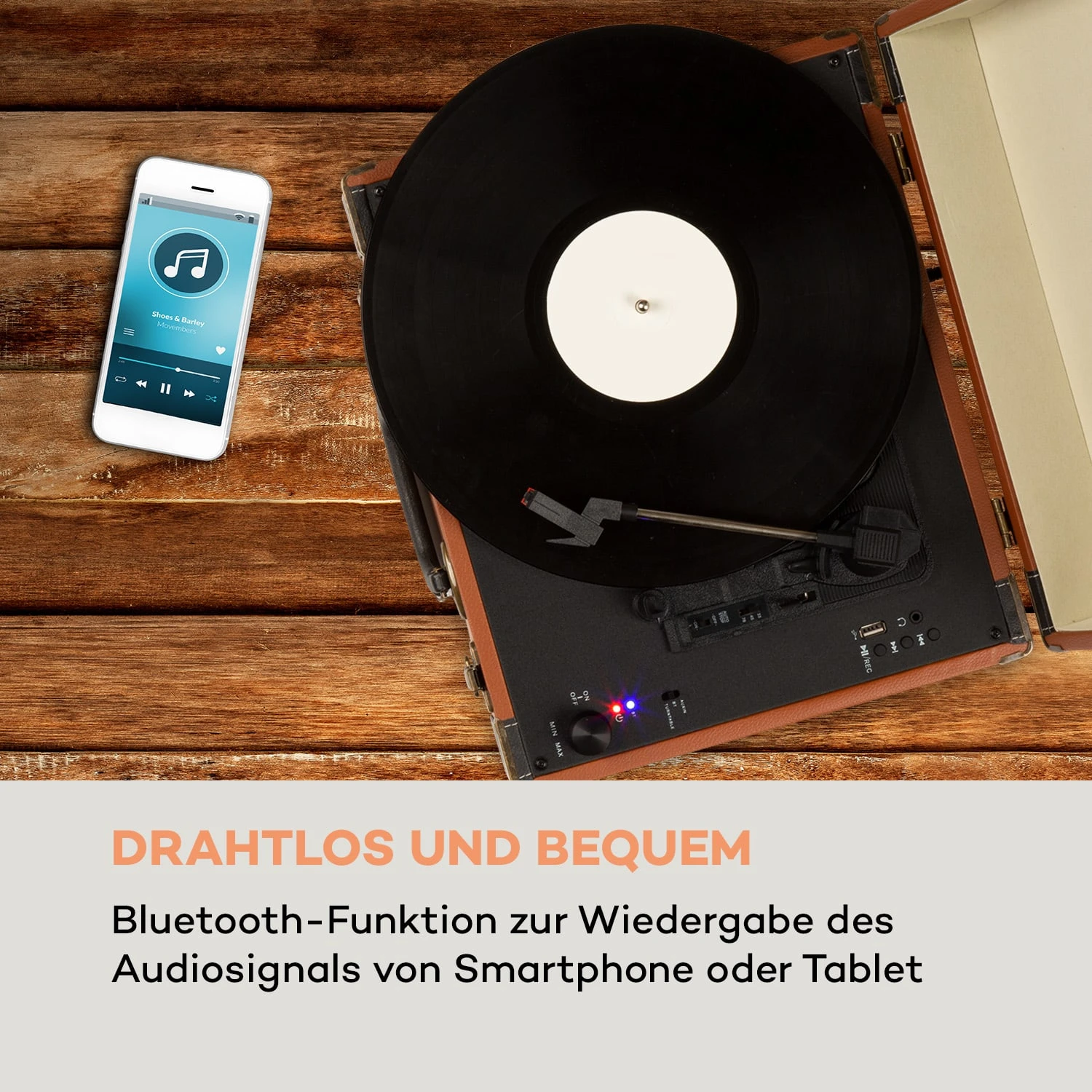 Jerry Lee BT Plattenspieler BT USB Aufnahme & Wiedergabe Braun – Bild 4