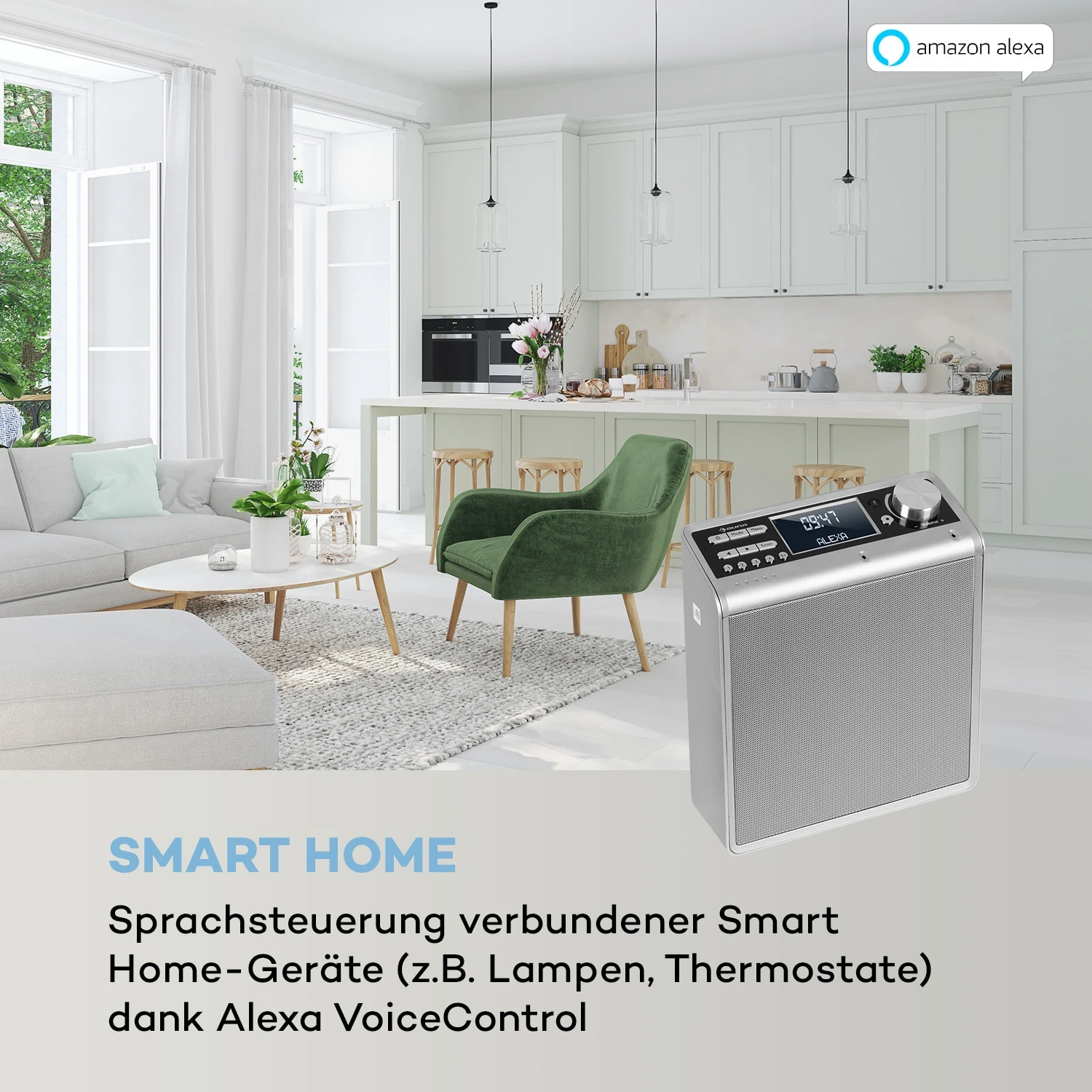 Intelligence DAB+ Küchenradio, Alexa-VoiceControl, Spotify, BT, Silber – Bild 3