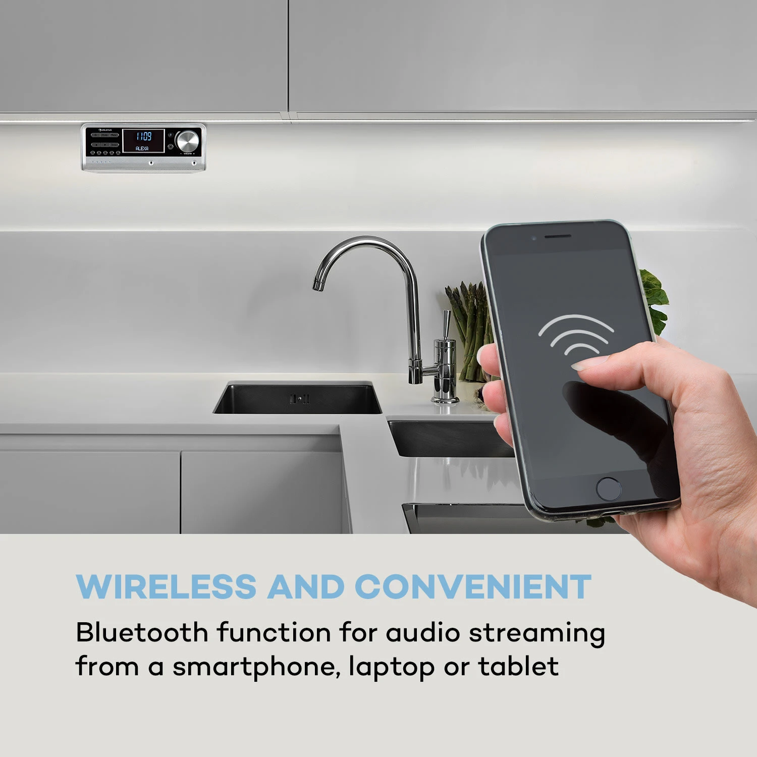 Intelligence DAB+ Küchenradio, Alexa-VoiceControl, Spotify, BT, Silber – Bild 6