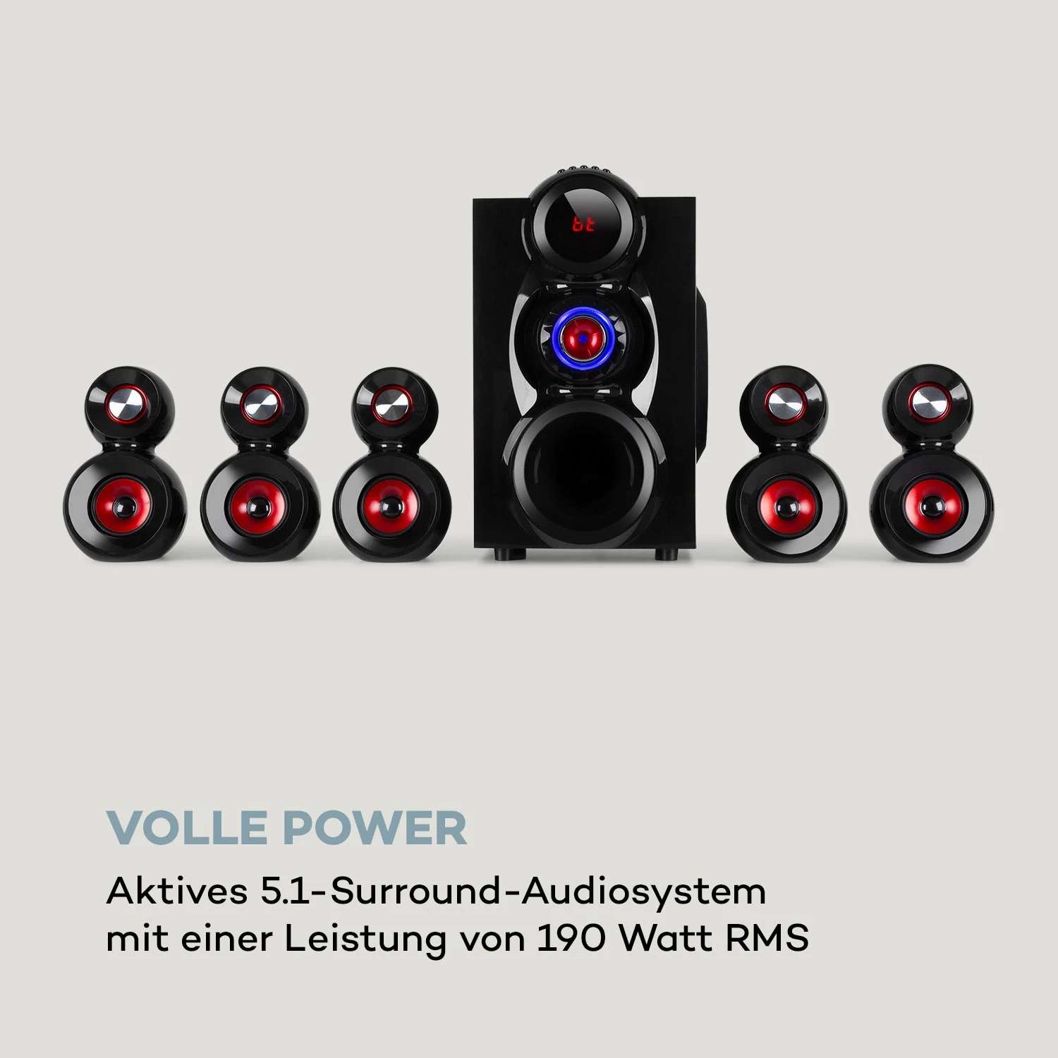 X-Gaming 5.1 Surround-Audiosystem 380Wmax. OneSide Subwoofer BT USB SD – Bild 3