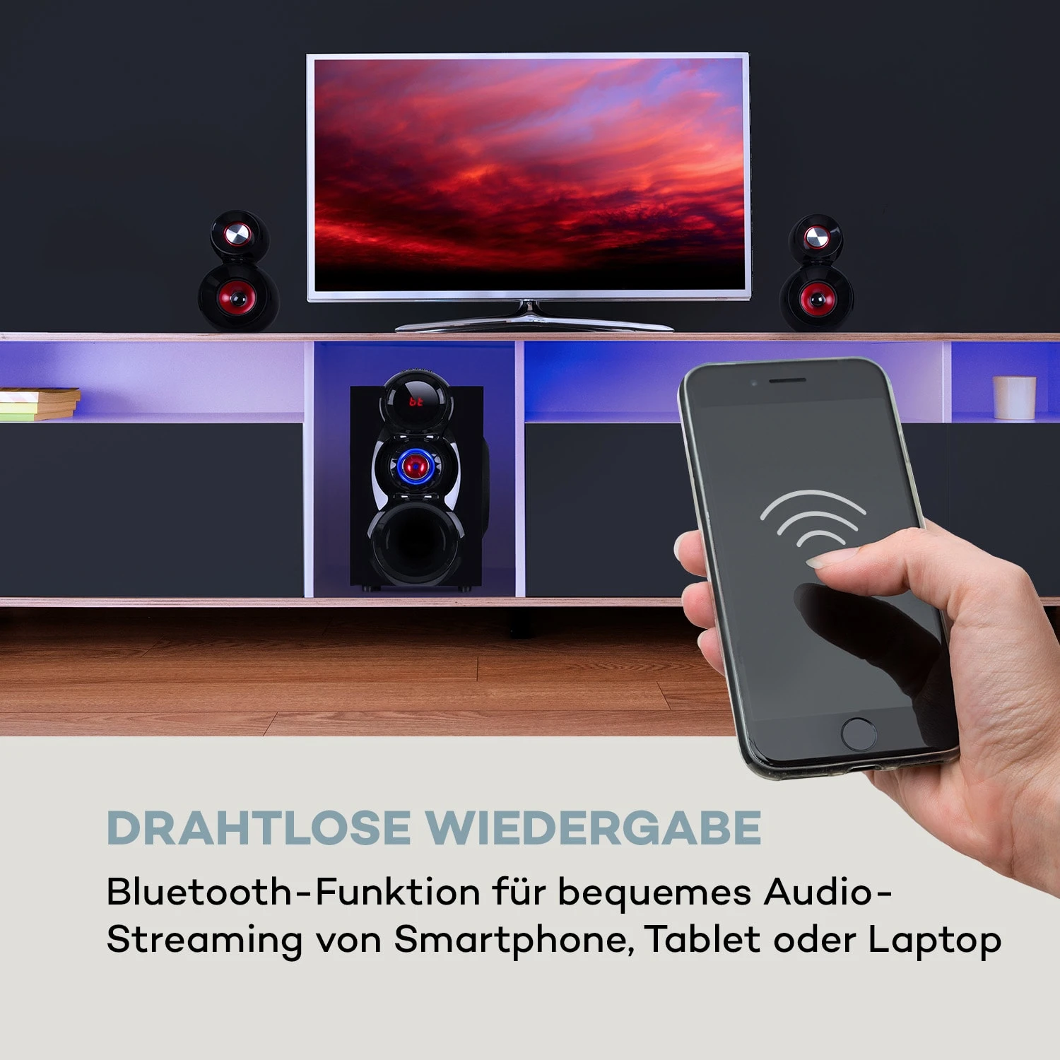 X-Gaming 5.1 Surround-Audiosystem 380Wmax. OneSide Subwoofer BT USB SD – Bild 4