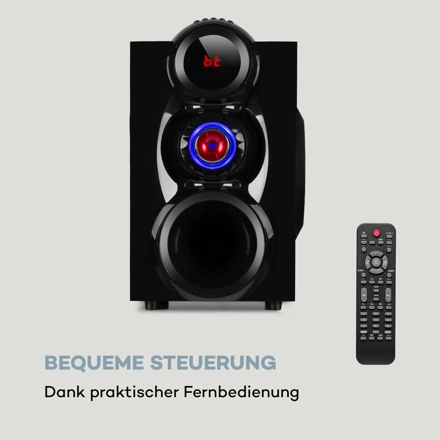 X-Gaming 5.1 Surround-Audiosystem 380Wmax. OneSide Subwoofer BT USB SD – Bild 5