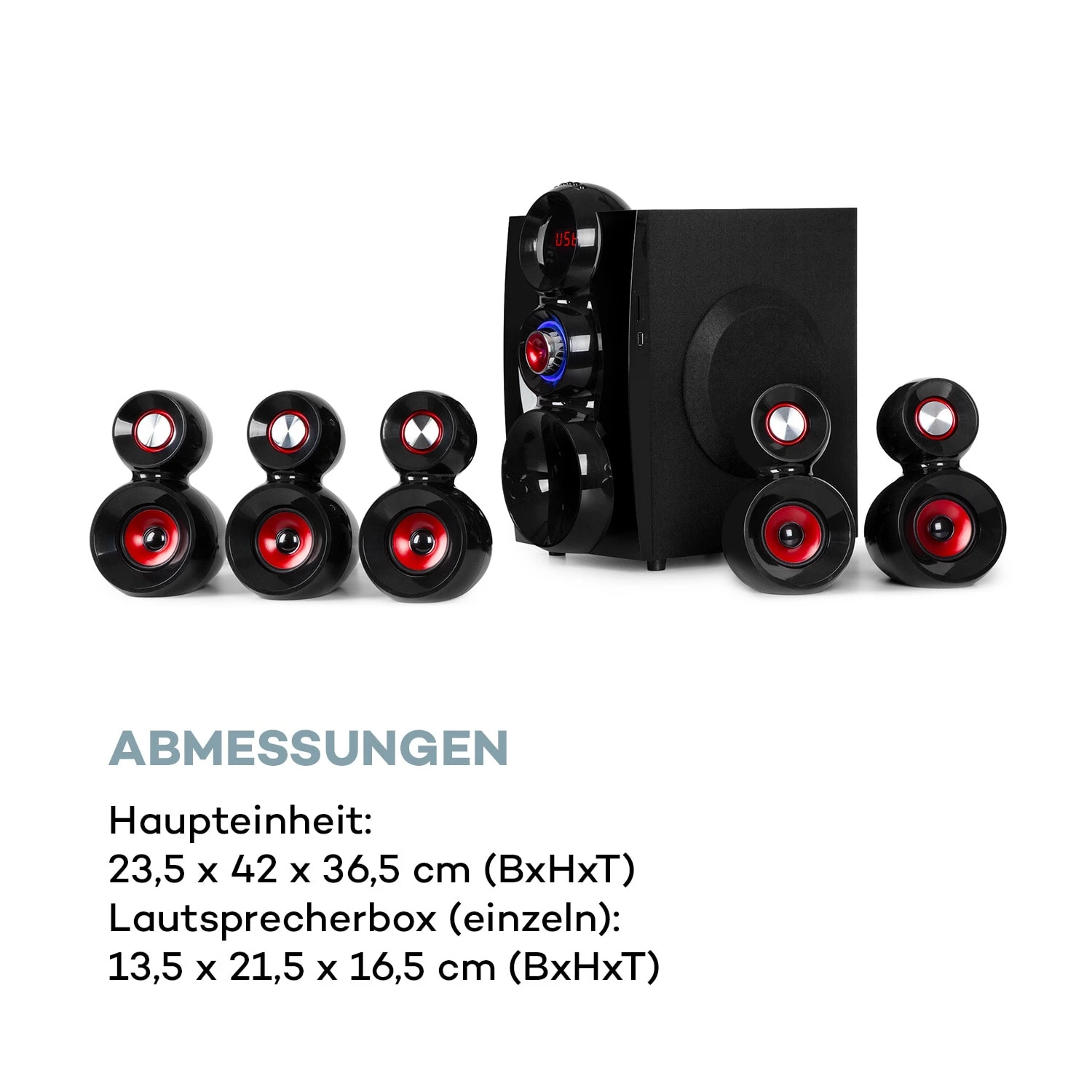 X-Gaming 5.1 Surround-Audiosystem 380Wmax. OneSide Subwoofer BT USB SD – Bild 10