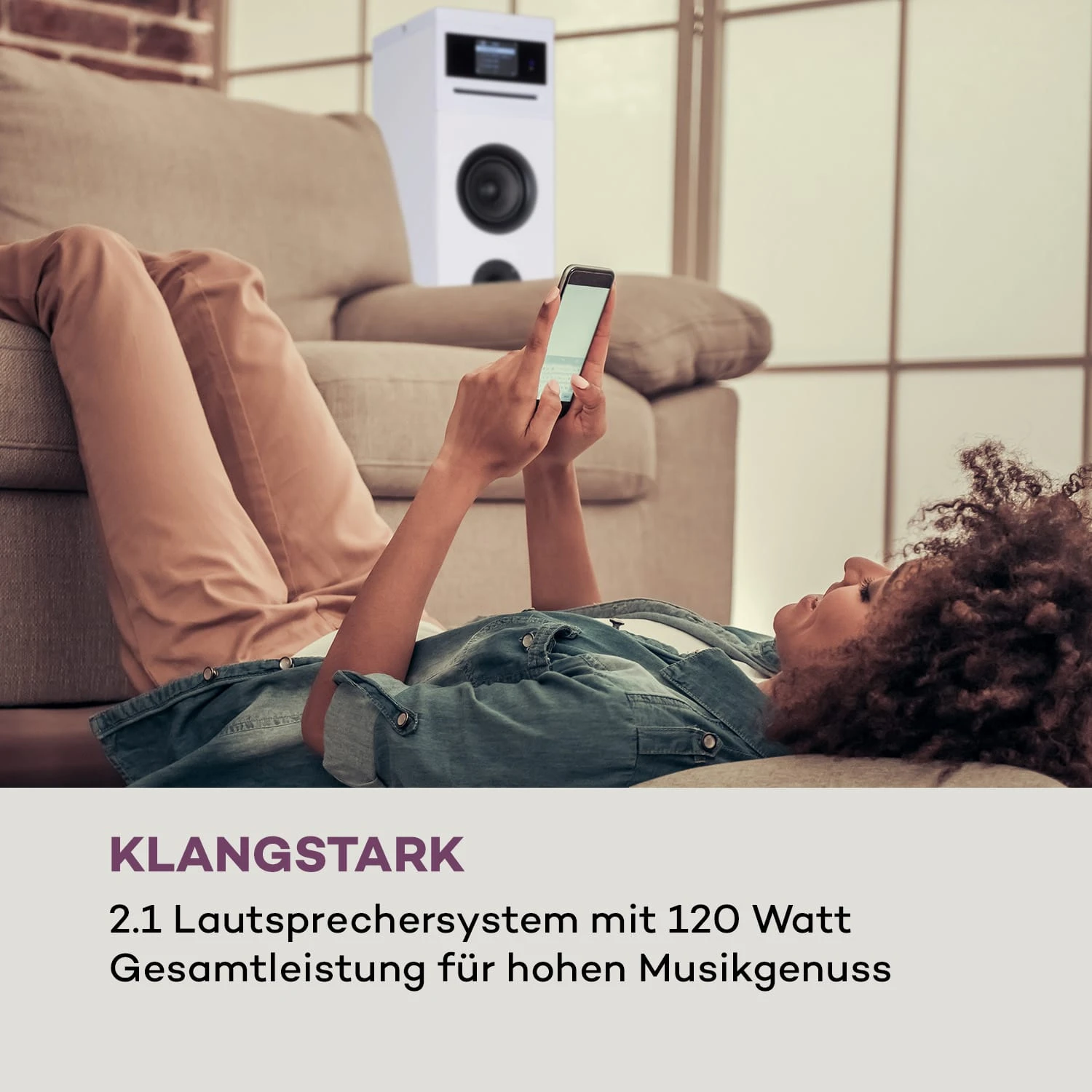 Karaboom 100 Wifi Turmlautsprecher Internetradio DAB+ BT 120W Weiß – Bild 2