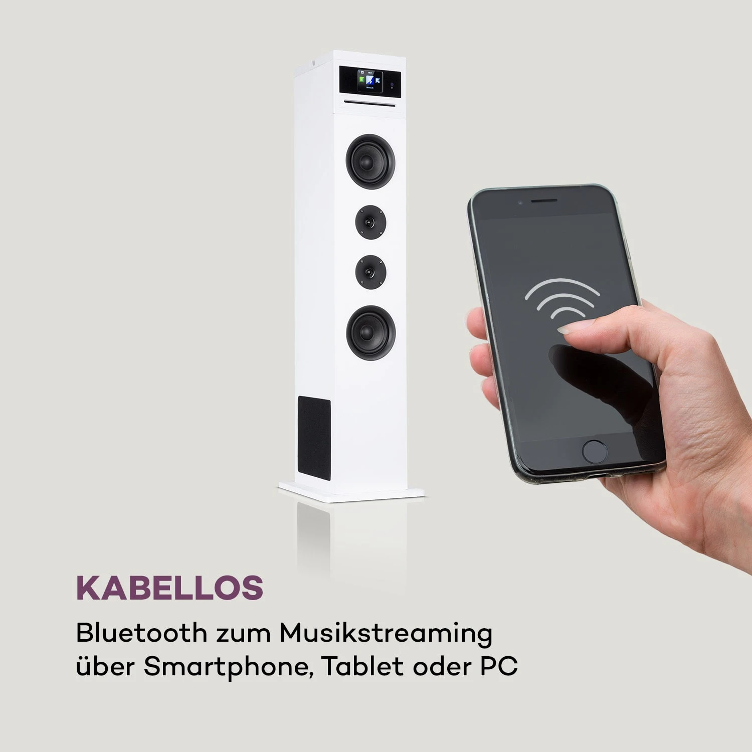 Karaboom 100 Wifi Turmlautsprecher Internetradio DAB+ BT 120W Weiß – Bild 5