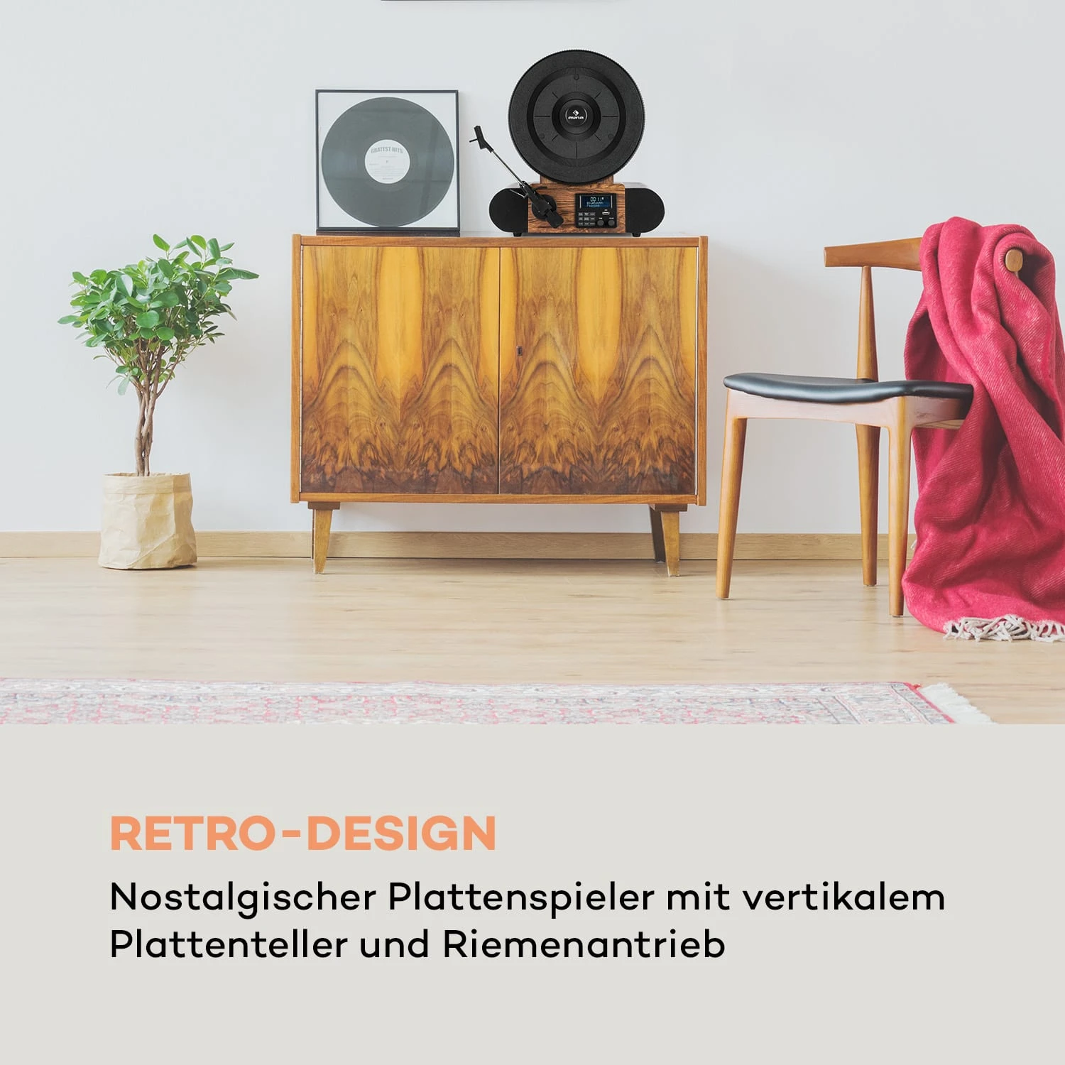 Verticalo SE DAB Retro-Plattenspieler DAB+ UKW-Tuner USB BT AUX Holz – Bild 2