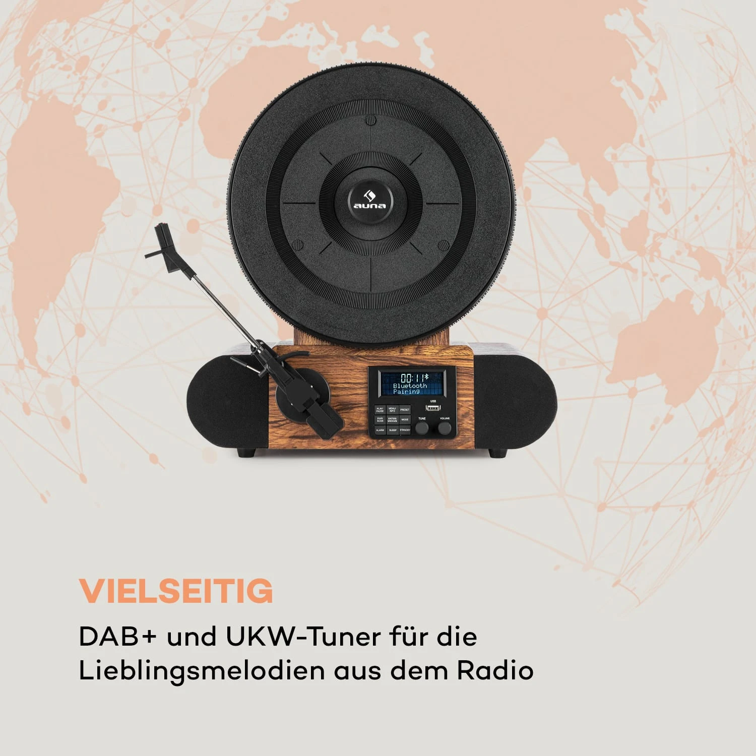 Verticalo SE DAB Retro-Plattenspieler DAB+ UKW-Tuner USB BT AUX Holz – Bild 3