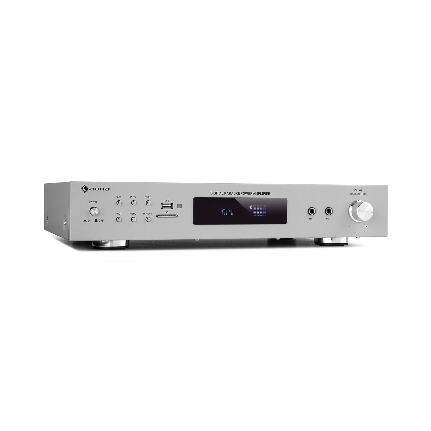 AMP-9200 BT Digital-Stereo-Verstärker 2x60W RMS BT 2xMikro Silber
