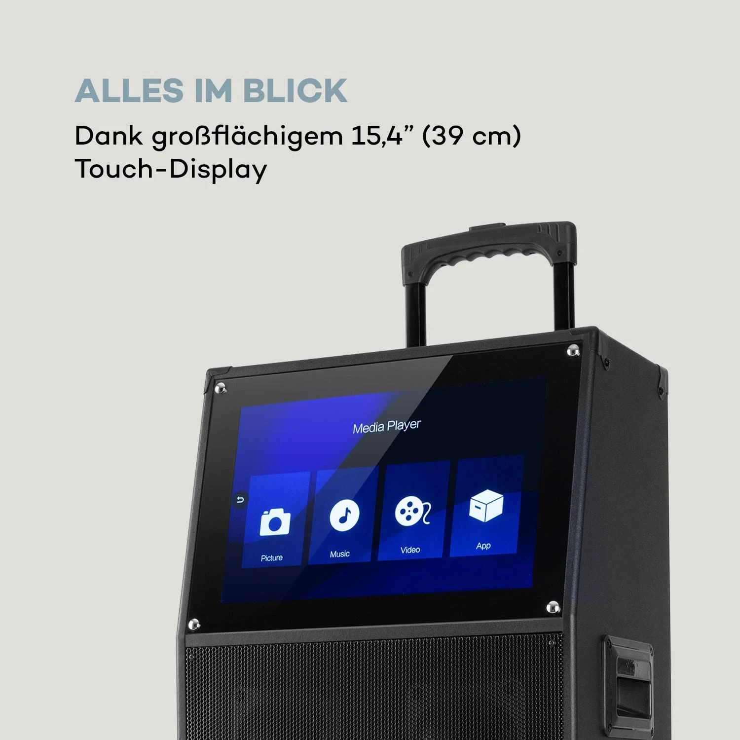 KTV Karaoke-System 15,4" Touch 2UHF-Mic WiFi BT USB SD HDMI Trolley – Bild 4