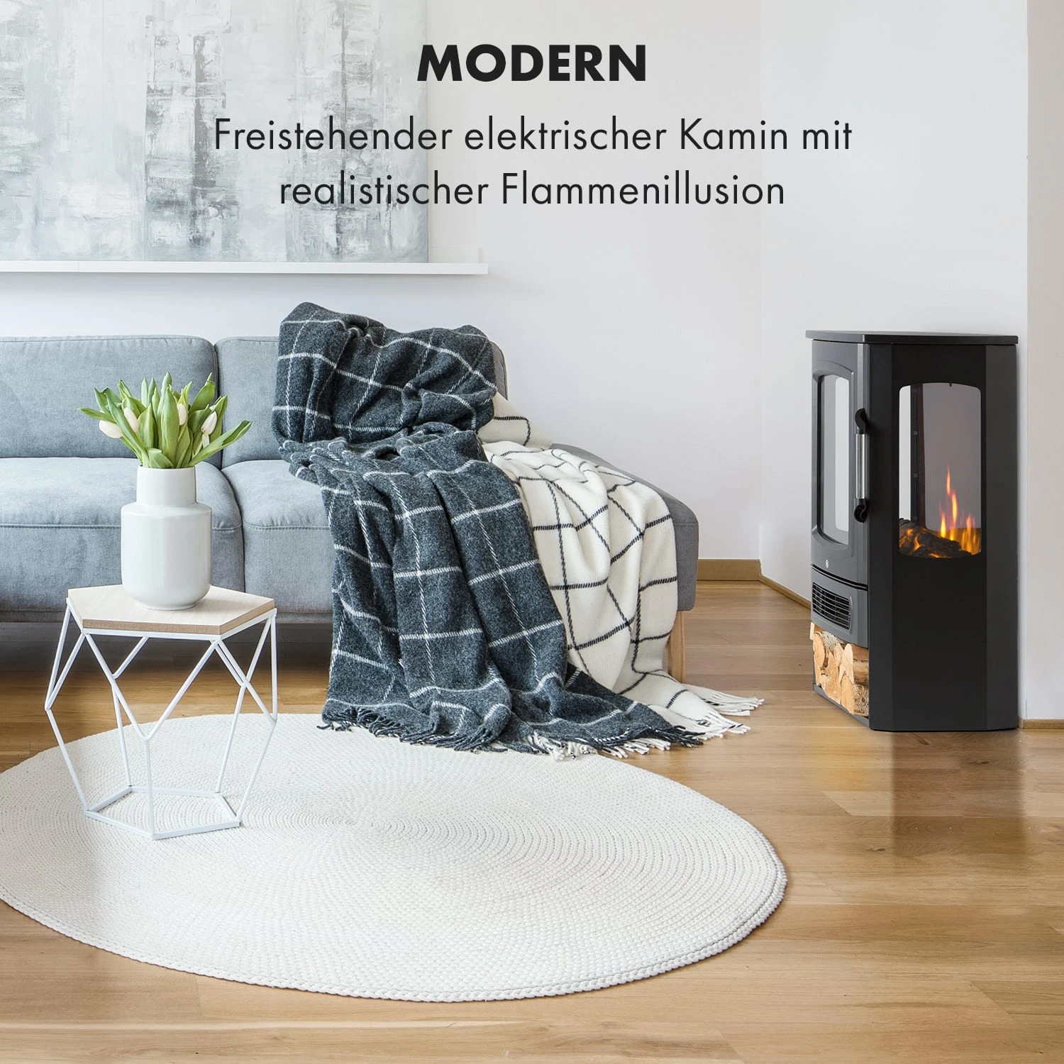 Bormio Panorama Elektrischer Kamin 1000/2000W Thermostat – Bild 2