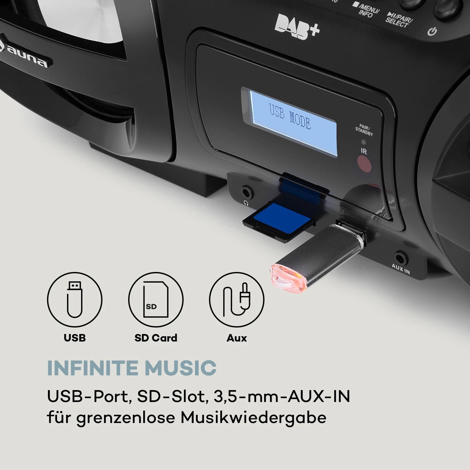 Soundblaster DAB Boombox Bluetooth CD/MP3/USB/AUX DAB+/UKW LED 50Wmax. – Bild 3