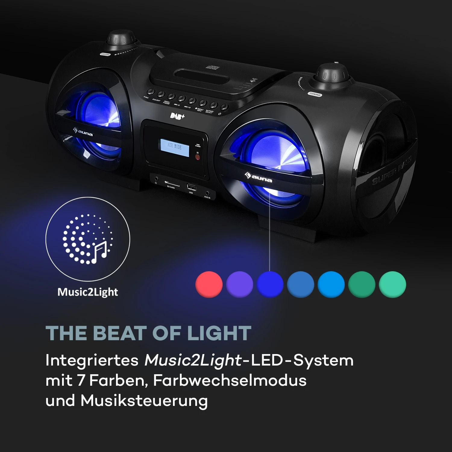 Soundblaster DAB Boombox Bluetooth CD/MP3/USB/AUX DAB+/UKW LED 50Wmax. – Bild 4