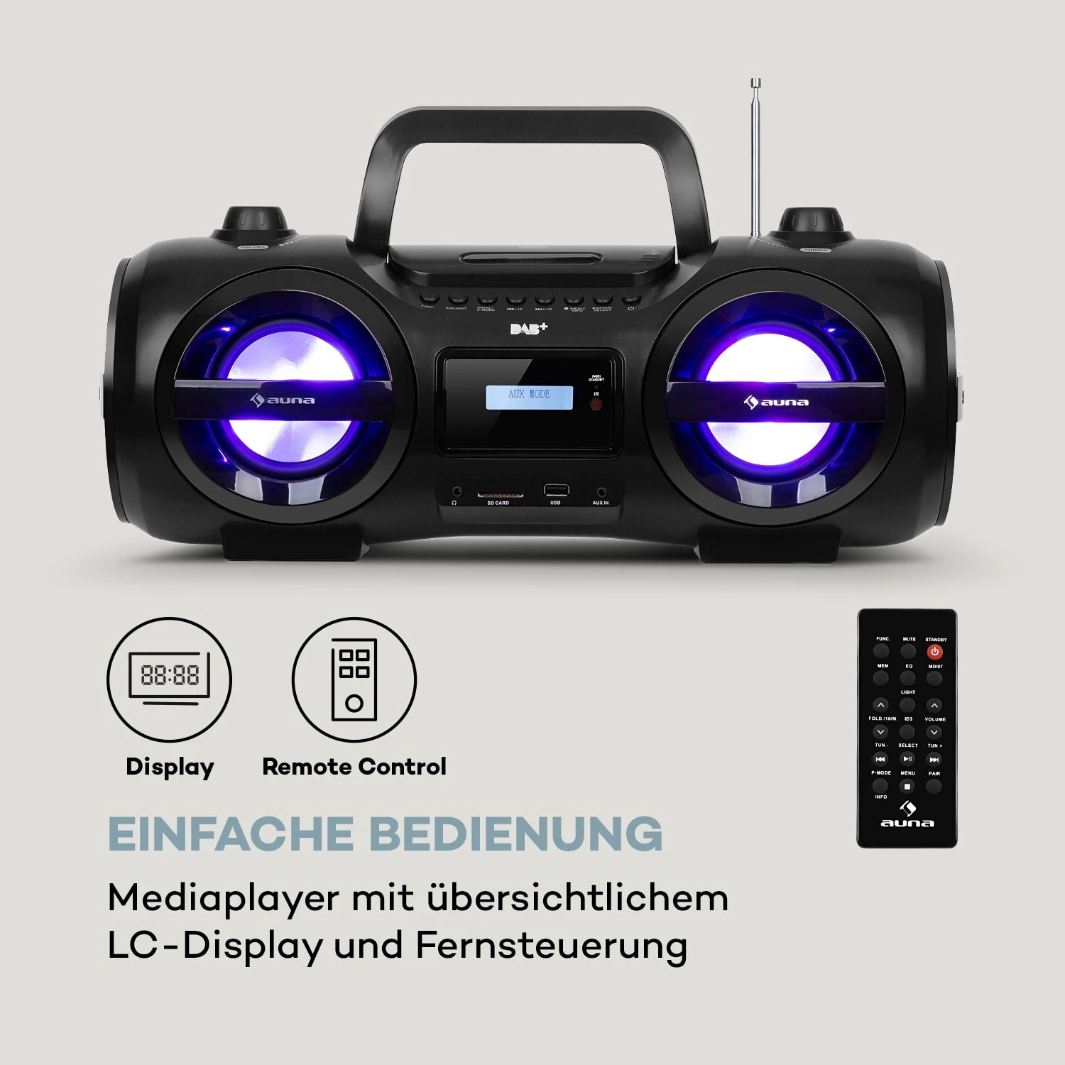 Soundblaster DAB Boombox Bluetooth CD/MP3/USB/AUX DAB+/UKW LED 50Wmax. – Bild 5