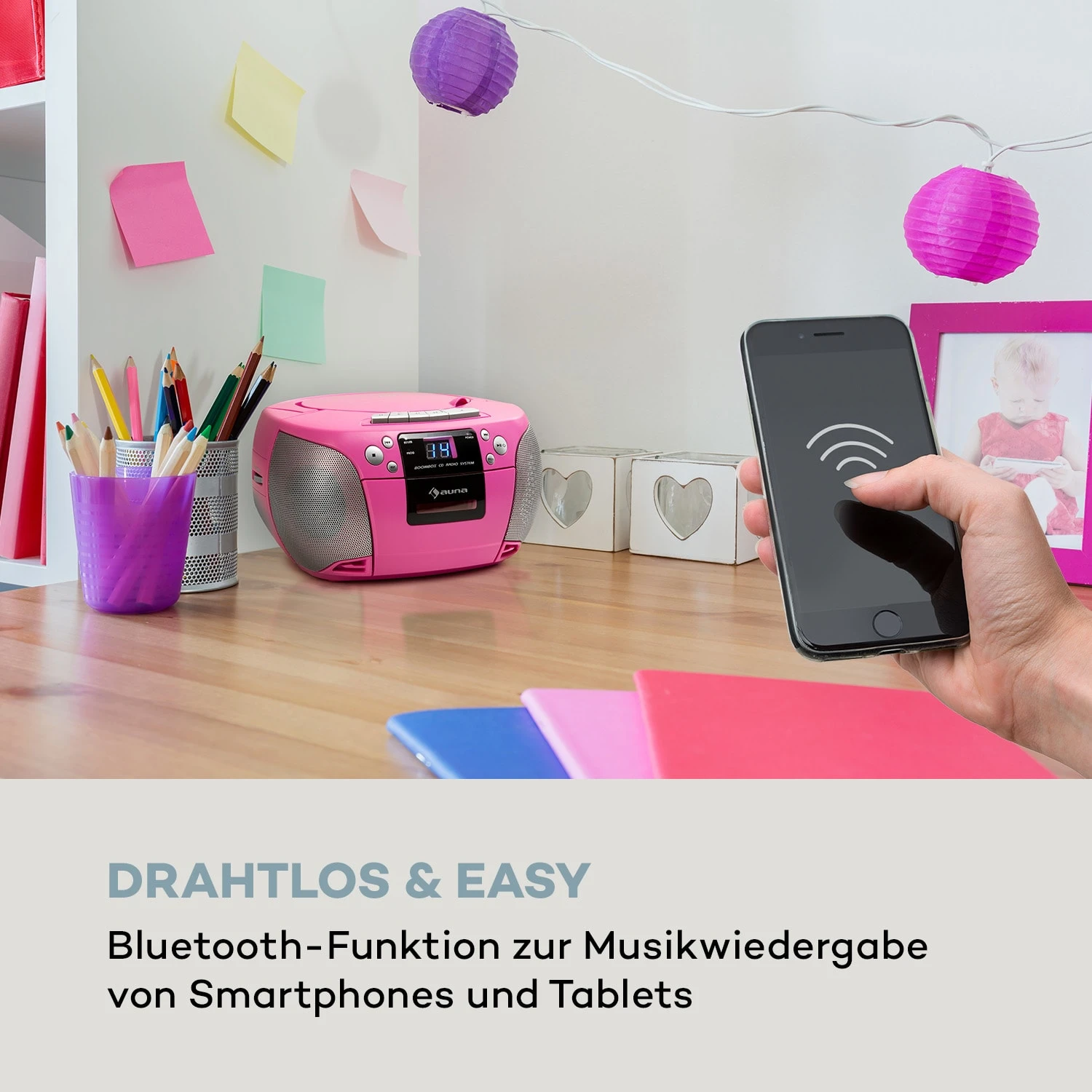 Harper CD Boombox CD-Player Bluetooth Kassette UKW AUX USB – Bild 3