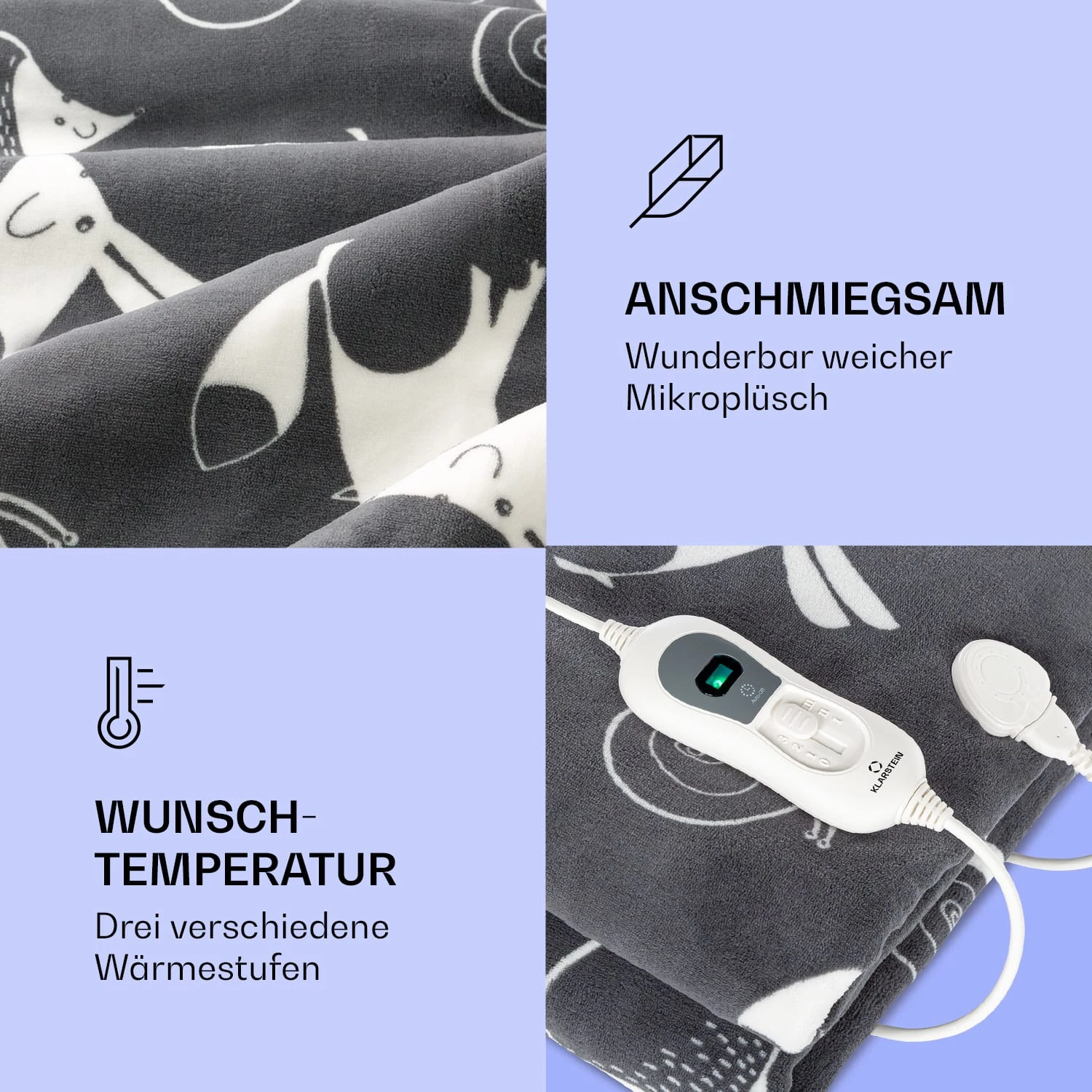 Dr. Watson XXL Heizdecke 3 Stufen Waschbar 200x180cm Coral Fleece – Bild 3