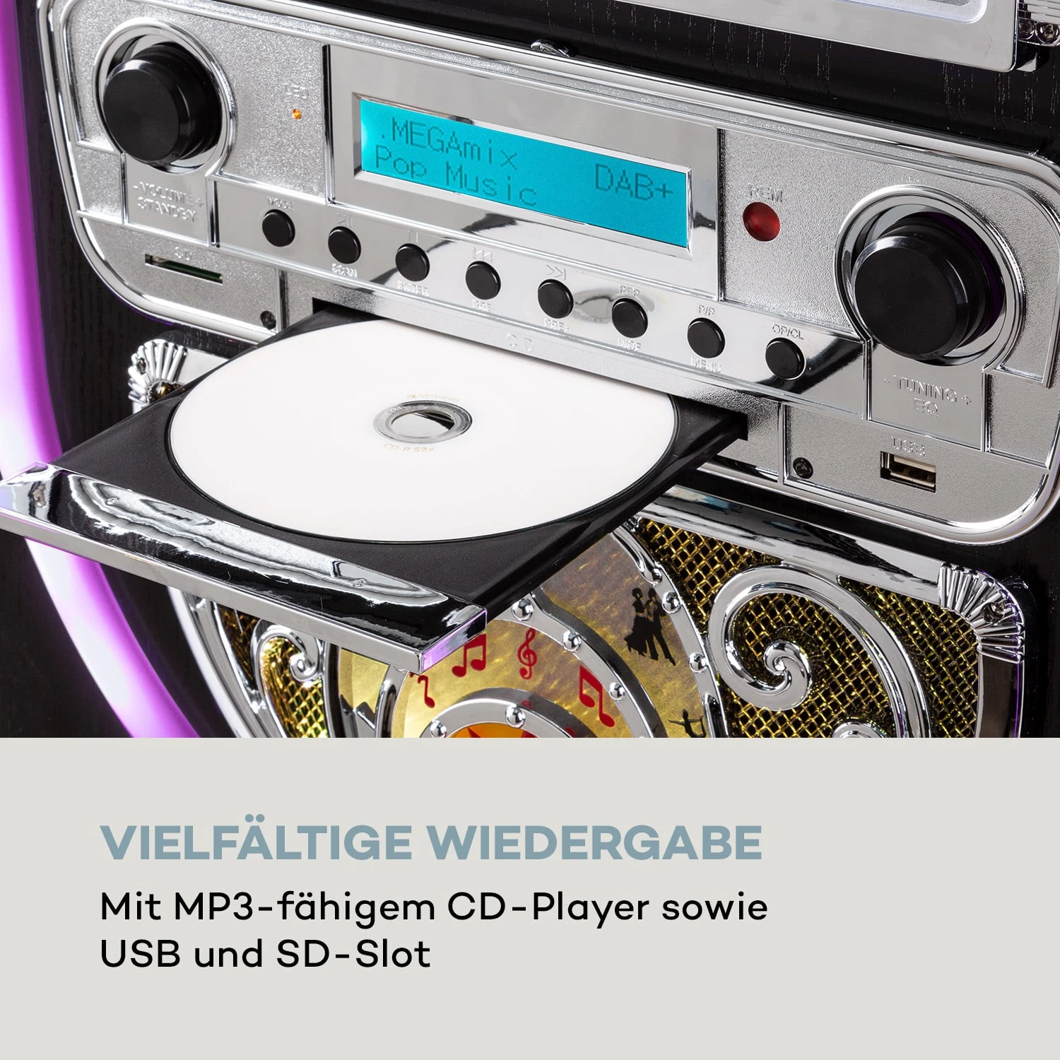 Graceland Mini Jukebox CD-Player Plattenspieler DAB+/FM-Radio LED – Bild 7