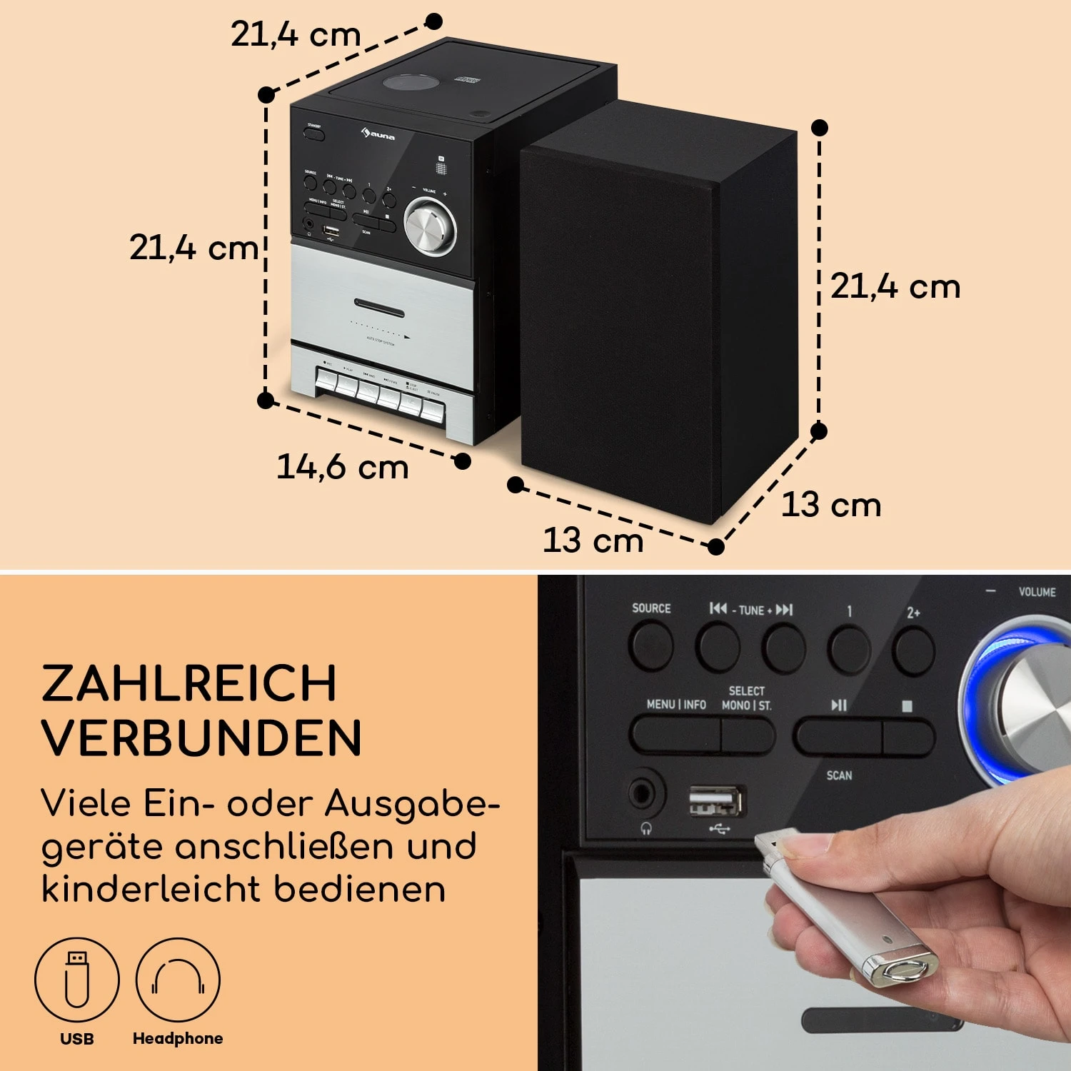 MC-40 DAB Stereoanlage UKW/DAB+ Bluetooth CD Kassette USB Fernbedienung – Bild 7