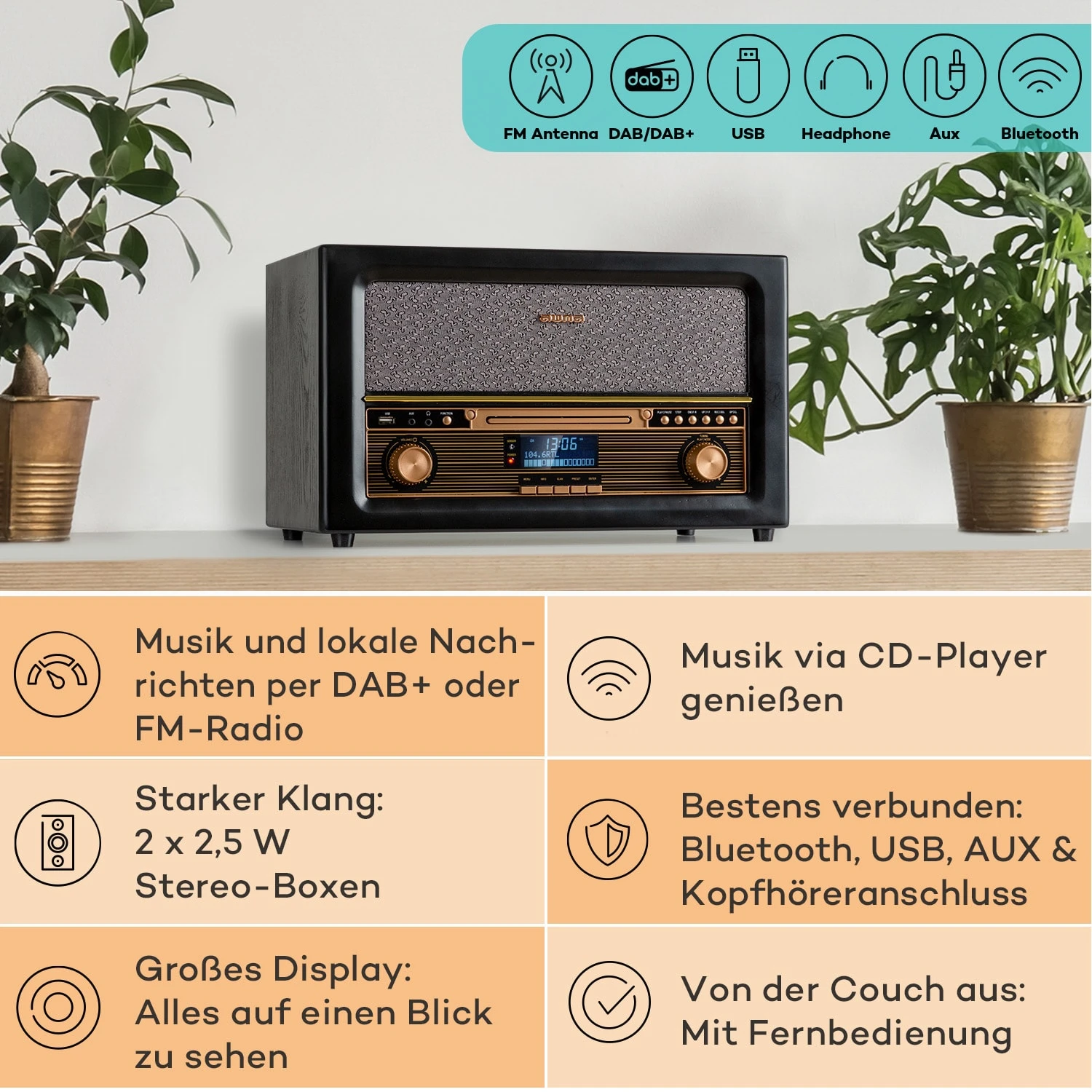 Belle Epoque 1906 DAB Retro-Stereoanlage DAB/UKW-Radio MP3 BT – Bild 2