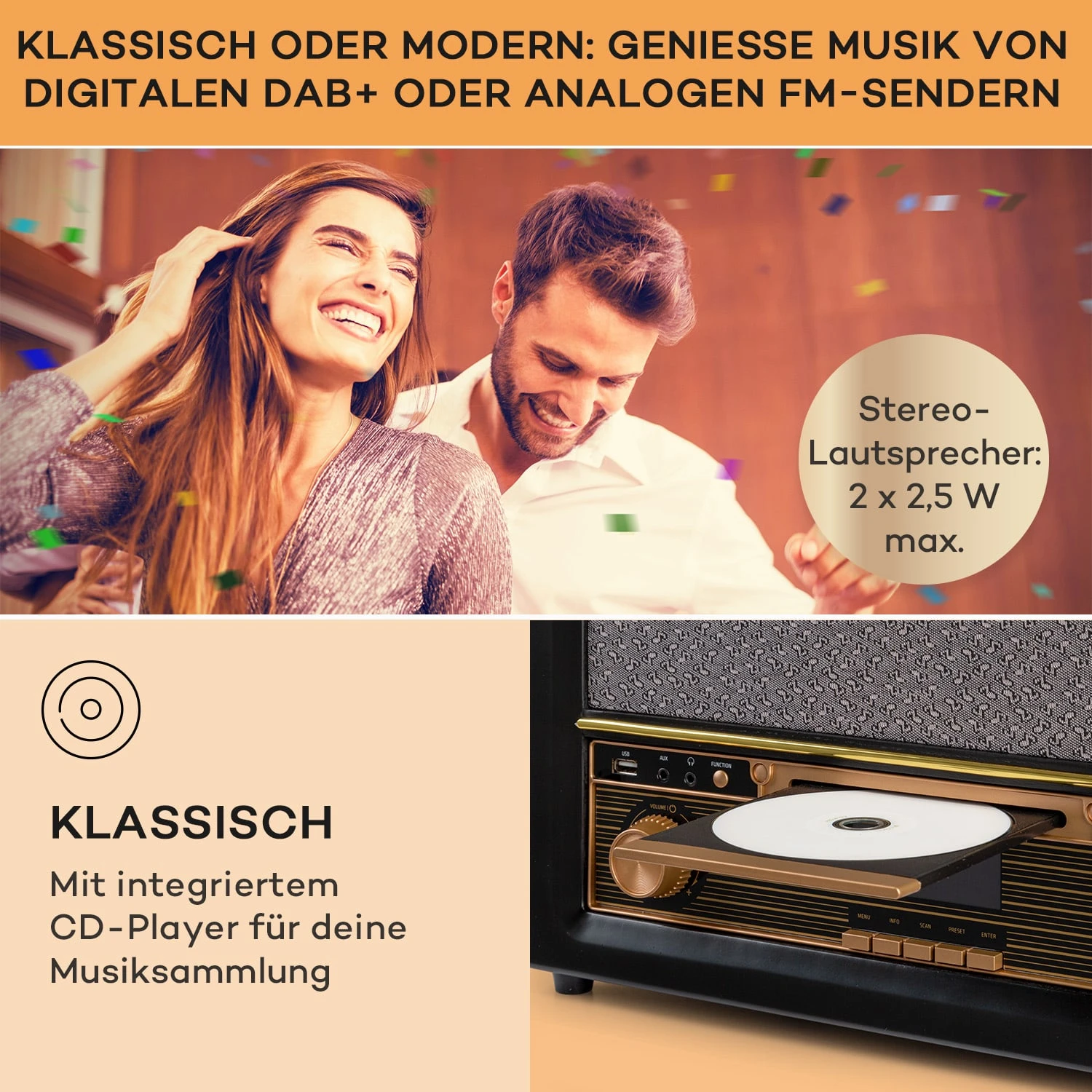 Belle Epoque 1906 DAB Retro-Stereoanlage DAB/UKW-Radio MP3 BT – Bild 3