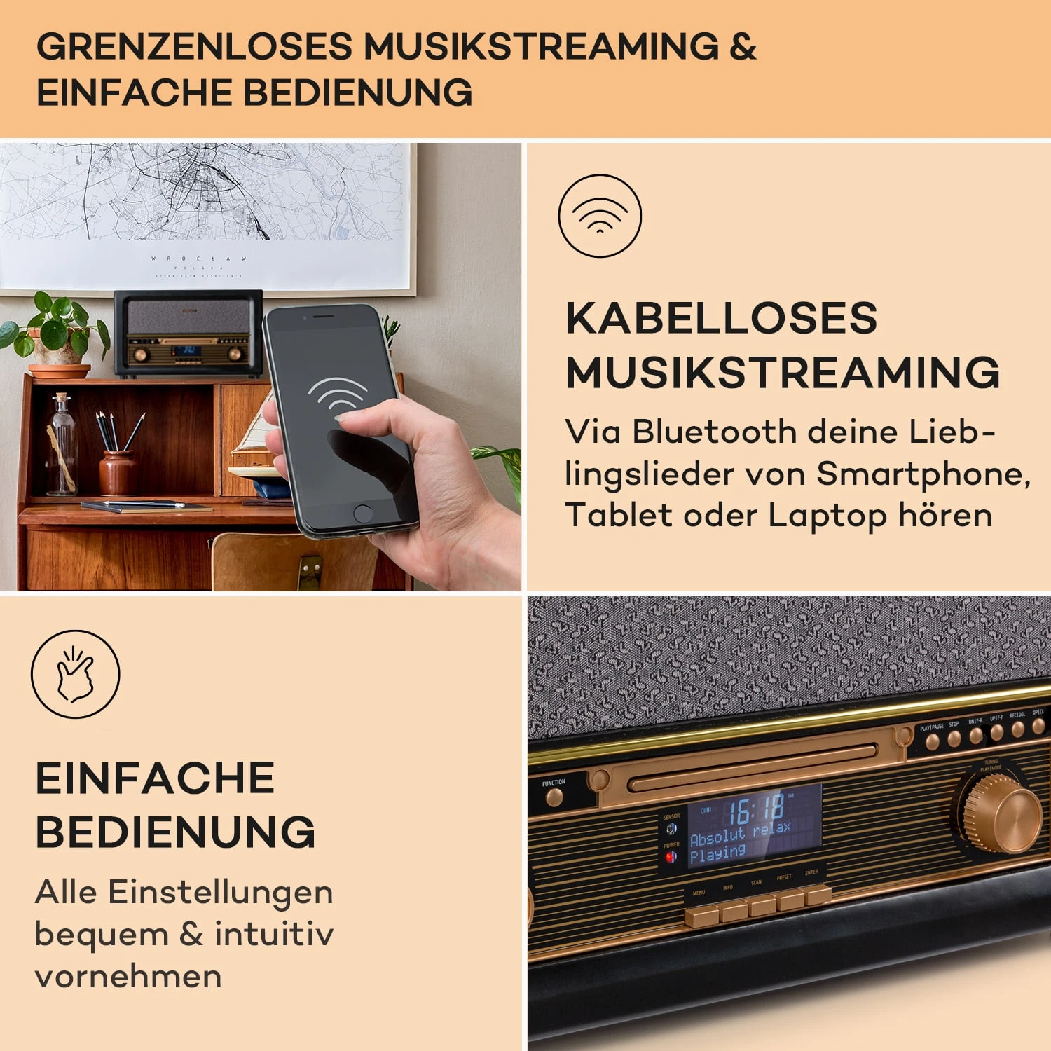 Belle Epoque 1906 DAB Retro-Stereoanlage DAB/UKW-Radio MP3 BT – Bild 4