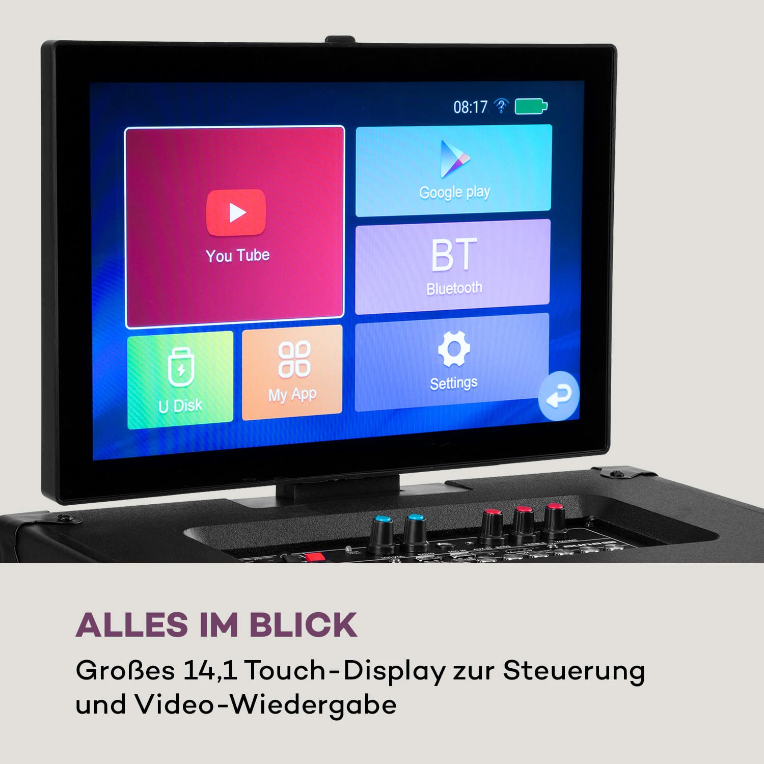 Pro Spin 10 Karaoke-System 14,1" Touch-Display 2xMic WiFi BT USB HDMI – Bild 4