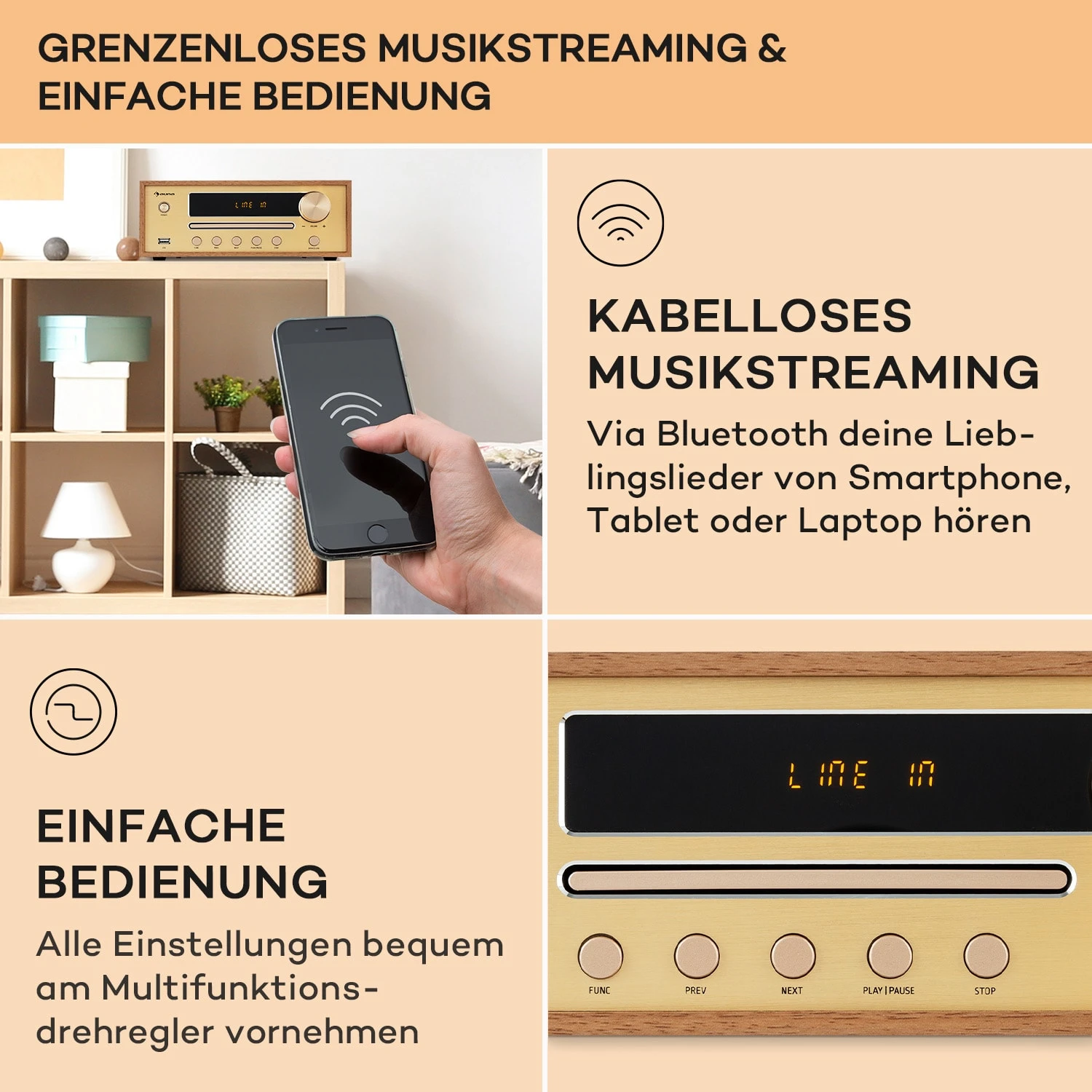 Berklee HiFi Stereo System BT Stereo-Lautsprecher UKW MP3 USB Line-In – Bild 4