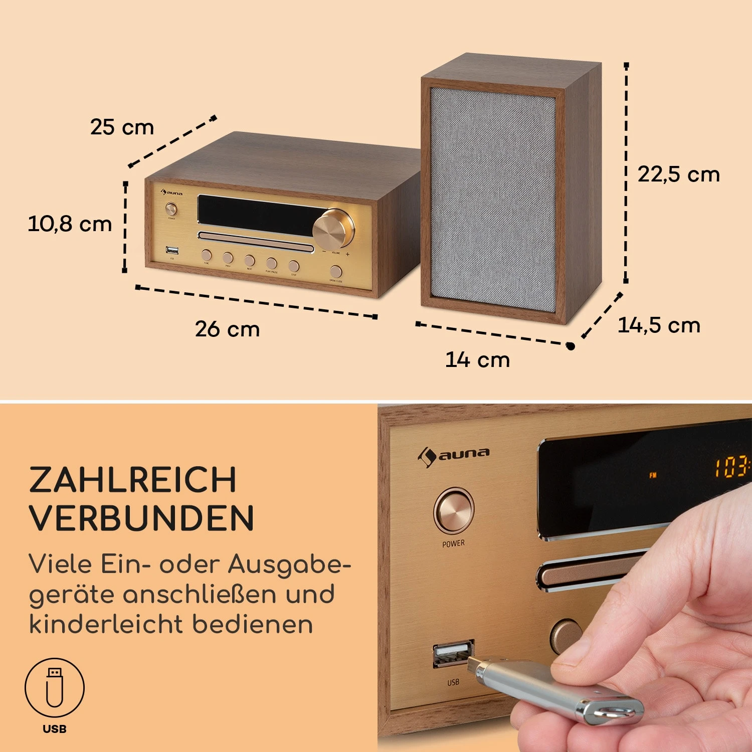 Berklee HiFi Stereo System BT Stereo-Lautsprecher UKW MP3 USB Line-In – Bild 6