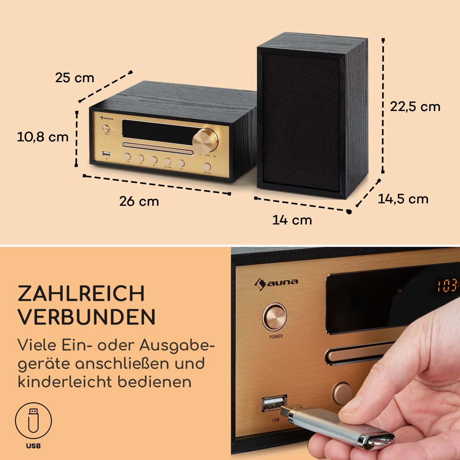 Berklee HiFi Stereo System BT Stereo-Lautsprecher UKW MP3 USB Line-In – Bild 6