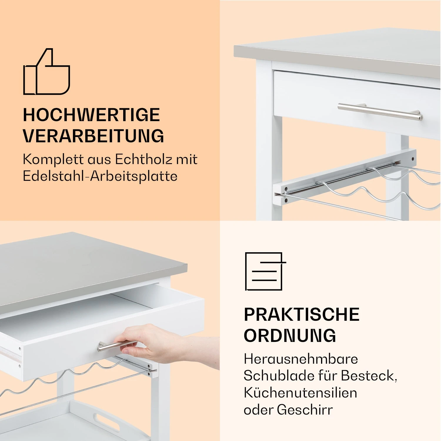 Vermont Servierwagen Küchenwagen 5 Etagen Holz Edelstahl Mobil – Bild 5