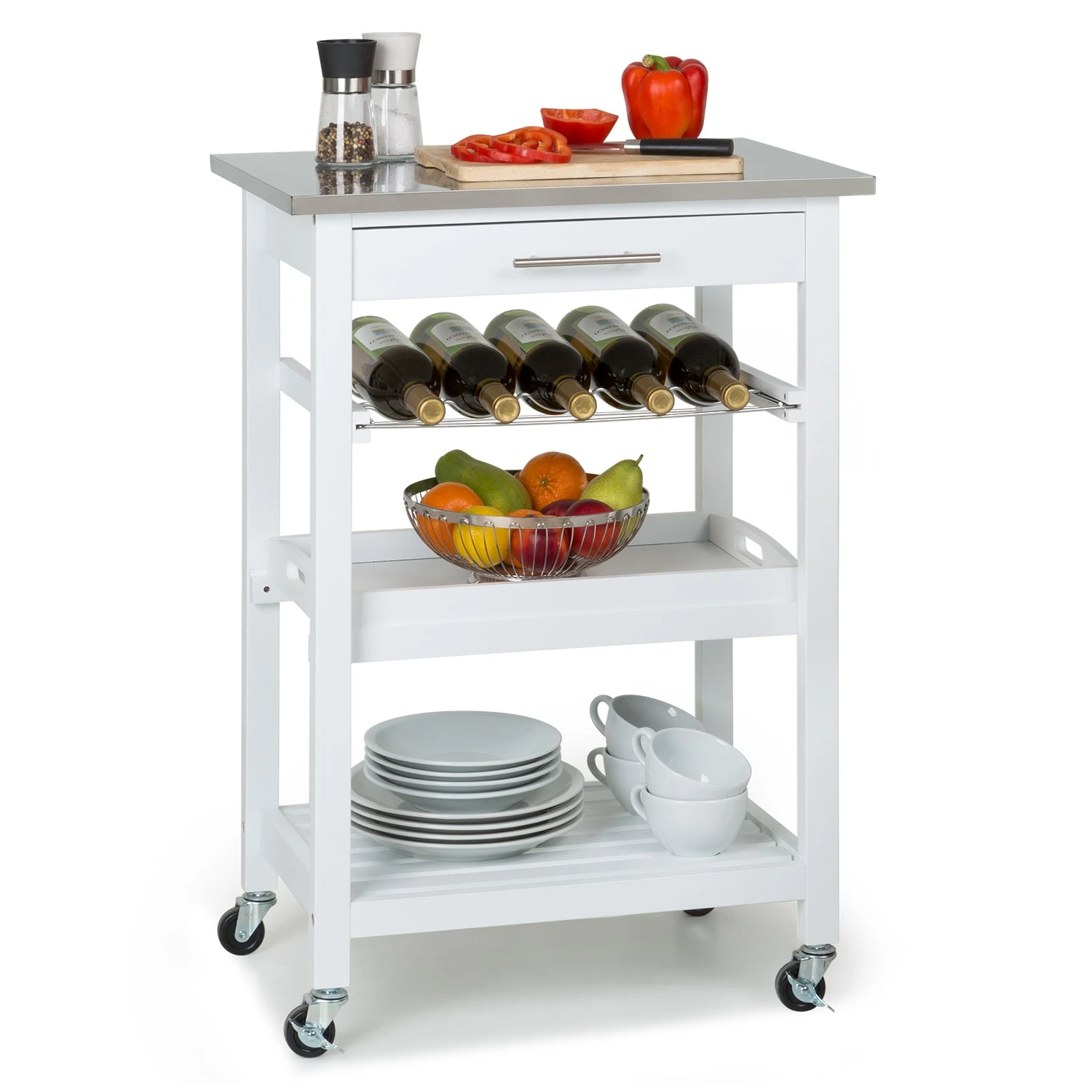 Vermont Servierwagen Küchenwagen 5 Etagen Holz Edelstahl Mobil