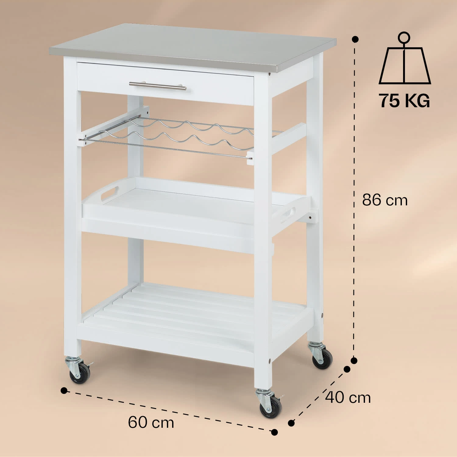 Vermont Servierwagen Küchenwagen 5 Etagen Holz Edelstahl Mobil – Bild 7