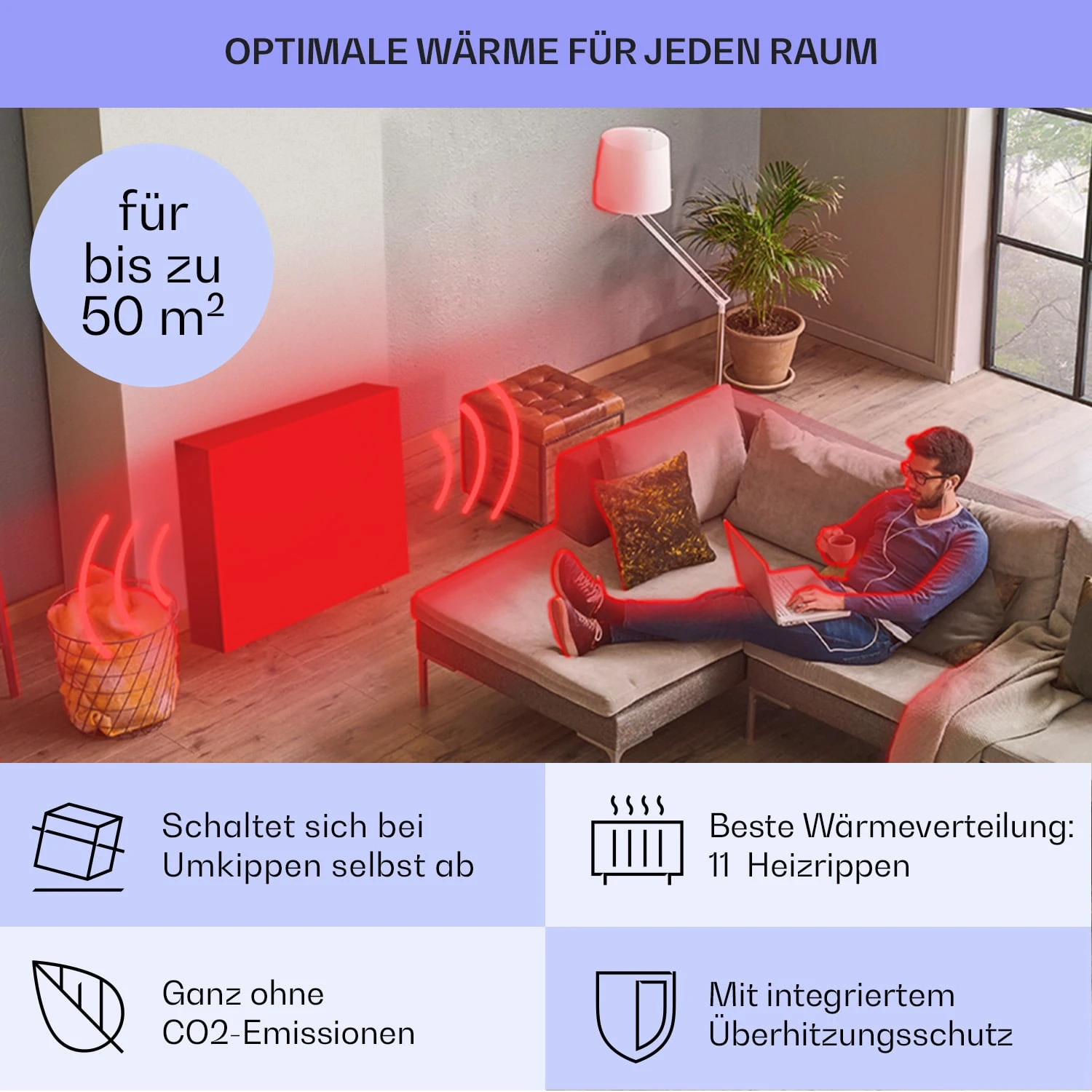 Sanford Smart Ölradiator 2500 W Leistung Wochentimer LED-Display Touch-Panel Klarstein-App – Bild 5